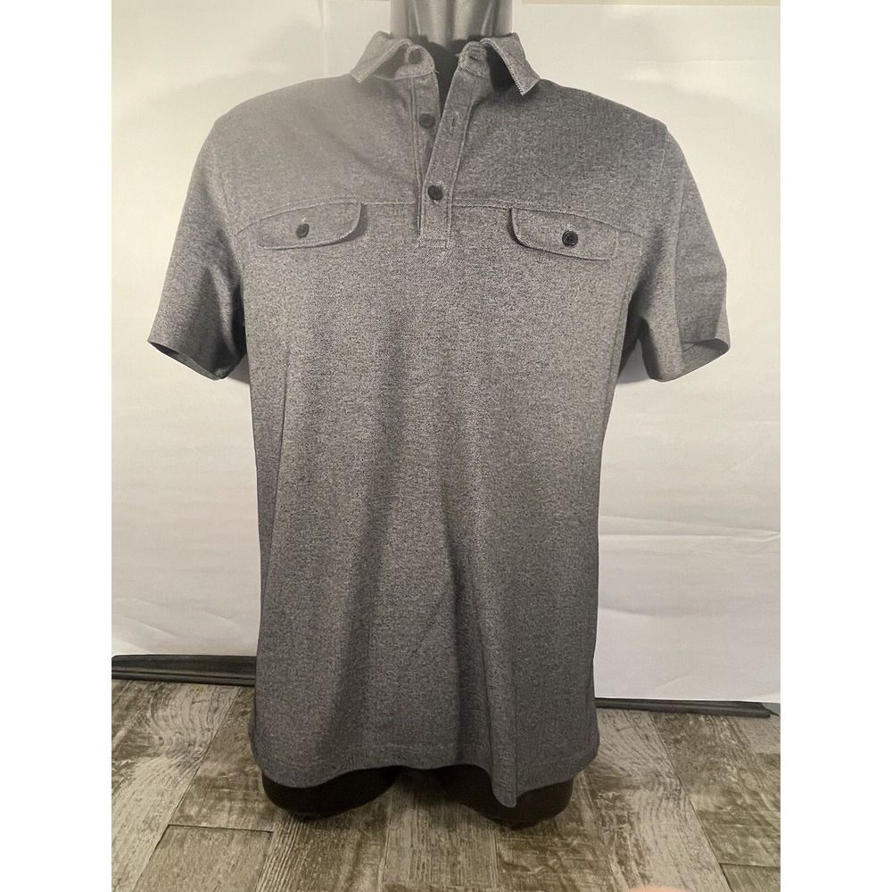 ALFANI Polo Shirt Mens Size S Gray Regular Fit Pockets Casual Business Button